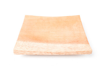 Close-up photo of Wooden sushi plate or tray isolated on white background. Shot on 30 degree angle setup.