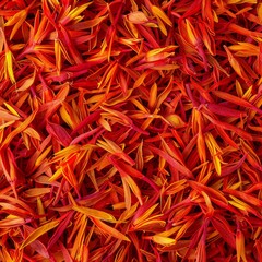 Fototapeta premium Saffron texture background, crocus sativus flowers pattern, dry herbal petals banner, aromatic herbs