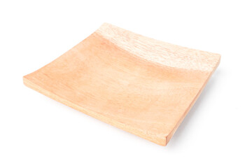 Close-up photo of Wooden sushi plate or tray isolated on white background. Shot on 30 degree angle setup.