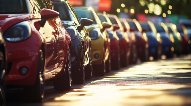 Colorful Cars Parked in a Row Under Bright Sunlight for a Stunning View