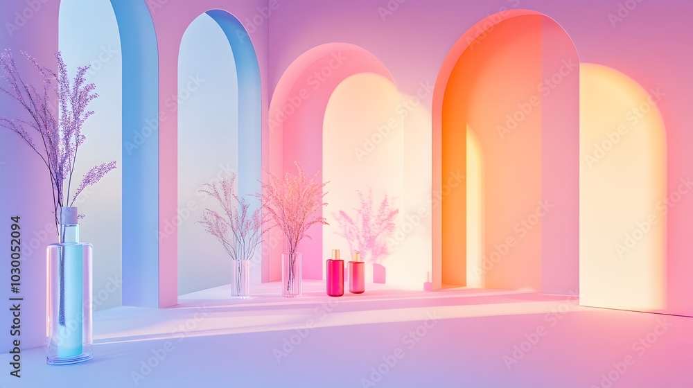Poster 94. **a tranquil void with gentle gradients inviting focus on the product on display.