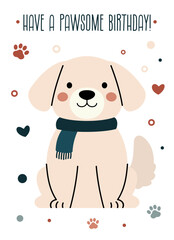 Vector Illustration of Cute Dog with Scarf for Birthday Greeting Cards, Invitations, and Posters