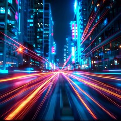 Speed Light Trails on City Streets, Street Night Lights, Road Glow, Fast Flash Motion, Car Traffic Lights