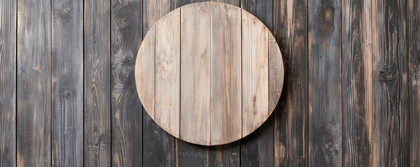 Fototapeta premium Weathered wooden wall with a circular signboard mockup in an urban setting, perfect for showcasing your brand.