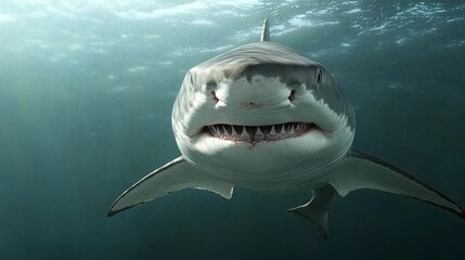 Large Aggressive Bull Shark Swimming Up Close