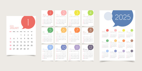 2025 Monthly Calendar. Vector Format.