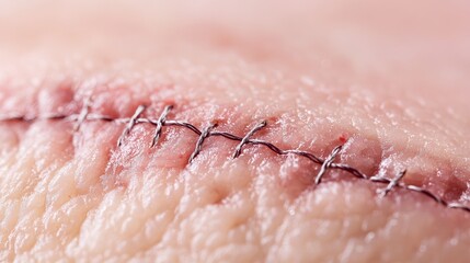 Fototapeta premium Detailed Close-Up of Skin Sutures on Reconstructed Area