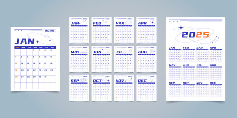 2025 Monthly Calendar. Vector Format.