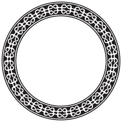 Wide round frame with ethnic pattern. Tribal decorative isolated elements, border. Pigtail circumference. Black and white design template. Vector