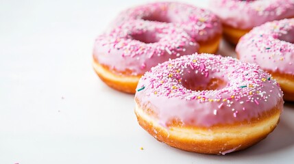 Colorful Doughnuts with Sprinkles on a White Background