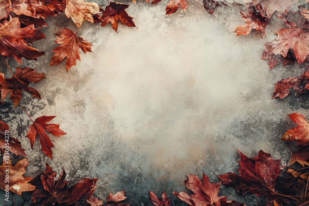 Poster a border crafted from falling autumn leaves in a gentle wind against a clear background, showcasing 