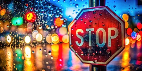 A striking macro photograph of an emergency stop sign reveals its detailed texture and bright colors, highlighting the critical message of traffic safety awareness for all.