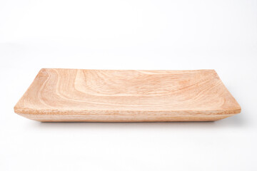 Close-up photo of Wooden sushi plate or tray isolated on white background. Shot on 30 degree angle setup.