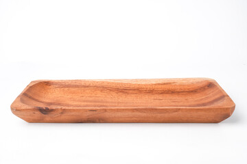 Close-up photo of Wooden sushi plate or tray isolated on white background. Shot on 30 degree angle setup.