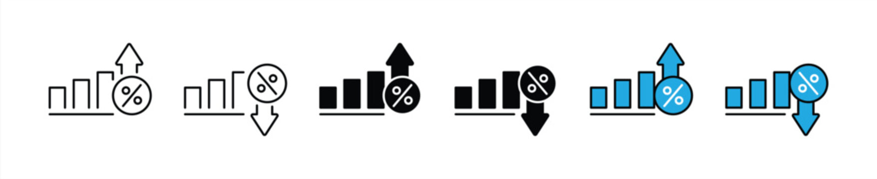 percentage arrow up and down icon set. percentage growth up and down arrow icon. vector illustration