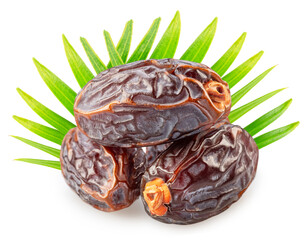 Ripe dry or soft dates palm fruit isolated on white background. File contains clipping path.