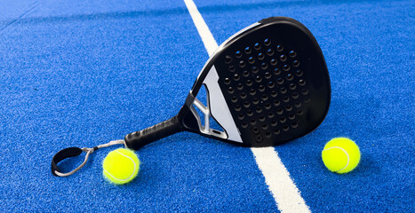 happy pretty girl practicing paddle sport on the paddle court