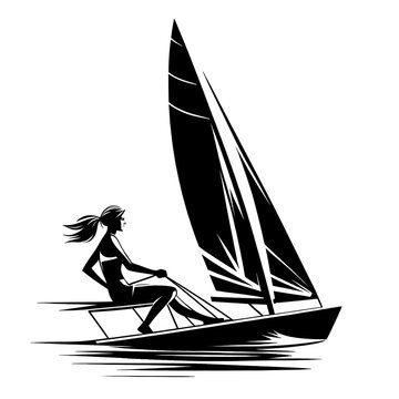 recommend clip art: Black and white isolated vector illustration of sailing competition on white background.
