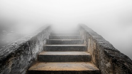 Obraz premium Old stone staircase leads into thick fog, creating mysterious atmosphere