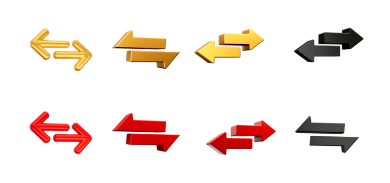 3d Different Styles Of Money Exchange Arrows Reversible Arrows On White Background 3d Illustration
