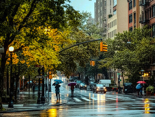 Rainy Urban Charm in a Historic Neighborhood