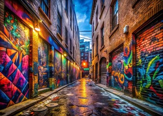 Fototapeta premium Colorful Graffiti Alley with Vibrant Street Art - Urban Exploration, Creative Expression, and Urban Culture