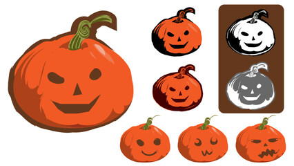 Carved Pumpkin For Halloween Celebration with Various Fun Facial Expressions