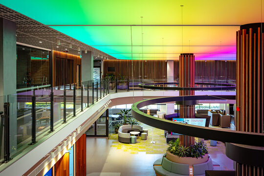 Gold Coast, QLD, Australia - Oct 12, 2024: Colourful foyer in TAFE Queensland Robina