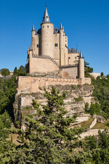 Segovia alcazar castle towers. Picturesque medieval town in Spain