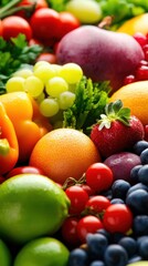 Fresh assortment of colorful fruits and vegetables on display, showcasing health and vitality.
