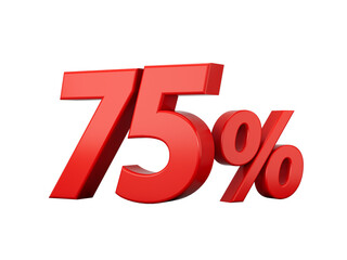 3d Red 75% Seventy Five Percent Sign on White Background 3d illustration
