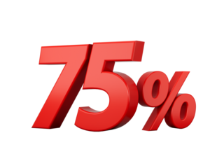 3d Red 75% Seventy Five Percent Sign on White Background 3d illustration
