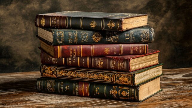 A stack of classic books novels with vintage covers. Old books of literature with worn and spines
