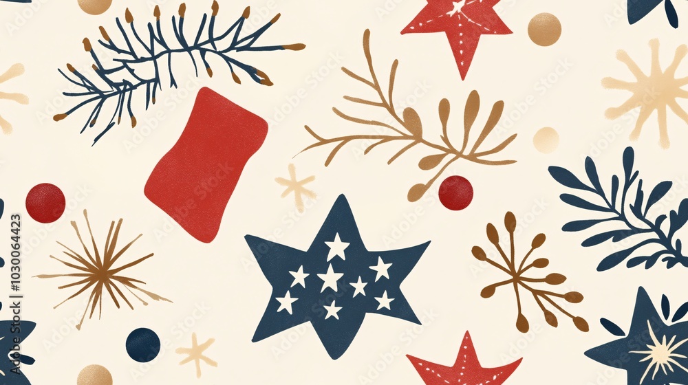 Poster festive pattern with stars and botanical elements