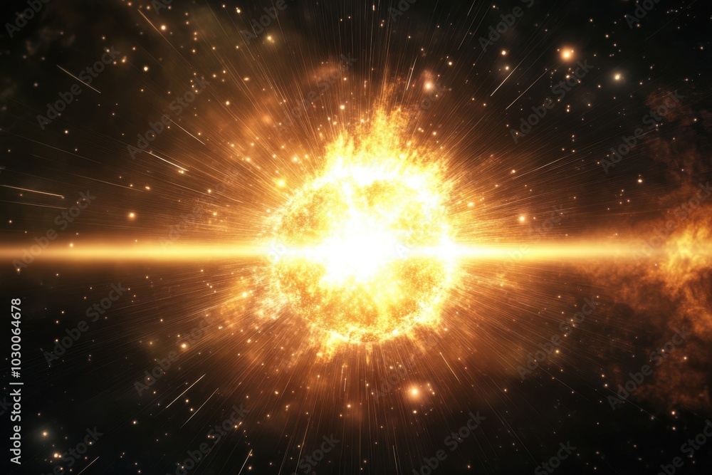 Poster distinctive firework element. shimmering astral object. luminosity radiation rays