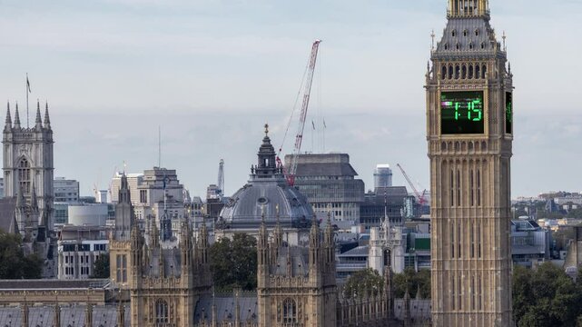 big ben clock in london, england with digital time