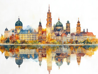 Obraz premium German city skyline with iconic landmarks and reflections 