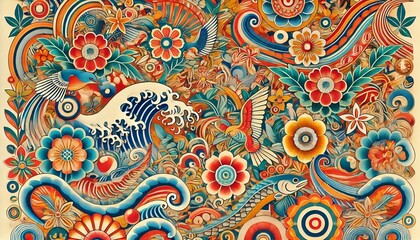 Ryukyu Bingata Vibrant Textile Art - Generative AI