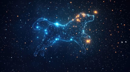 Celestial dog constellation depicted in starry night sky