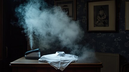 Steam Ironing a Shirt with Smoke Effect