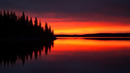 Fototapeta premium Sunrise reflected in a calm lake, symbolizing the beauty of new beginnings