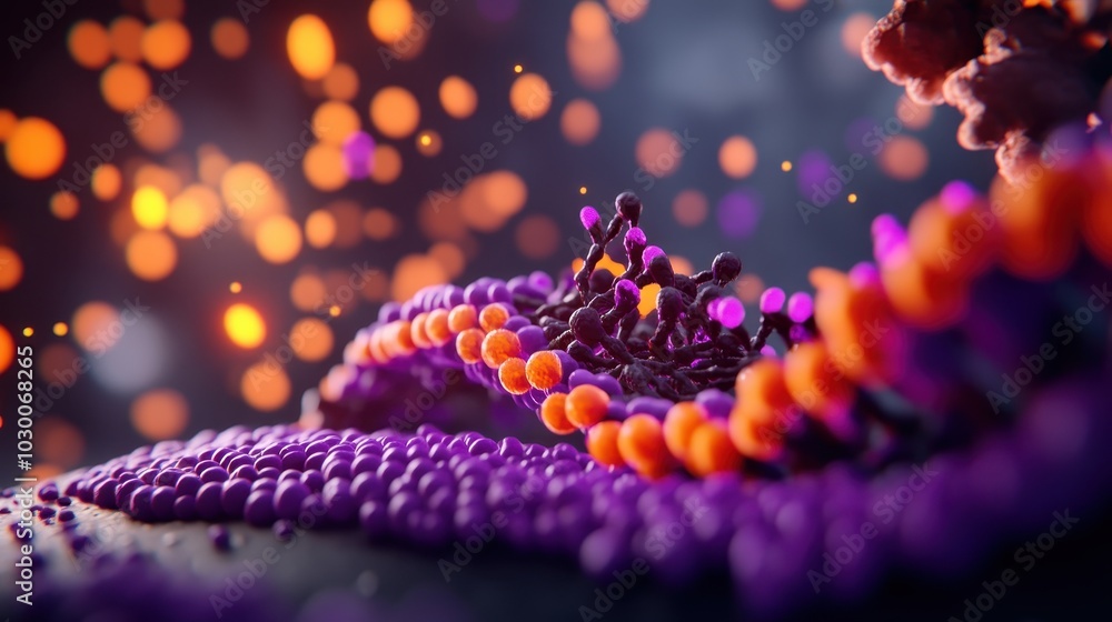 Poster artistic depiction of dna replication with visible replication forks and enzymes in a cell’s nucleus