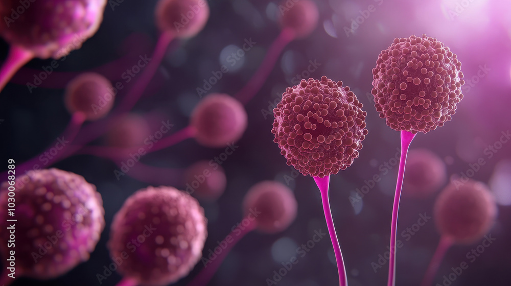 Poster artistic rendering of the adrenal gland showing hormone production within cortical cells with copy s