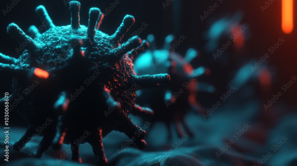 Poster close-up of immune cells targeting and neutralizing a virus within the bloodstream with copy space
