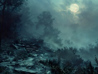 Mystical Moonlight Forest Path: A Dreamlike Landscape
