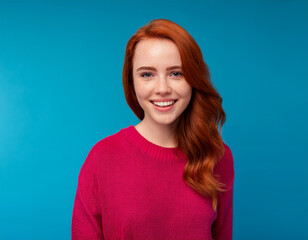 Obraz premium Headshot Portrait of a Smiling Woman with Contemporary Style, Isolated on Color Background with Ample Copy Space