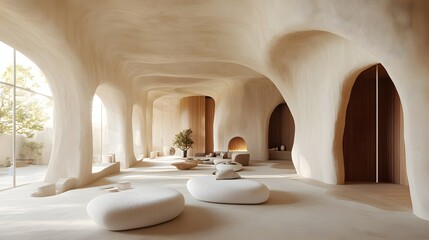 61. **An expansive environment filled with soft shapes that elevate the product is aesthetic.