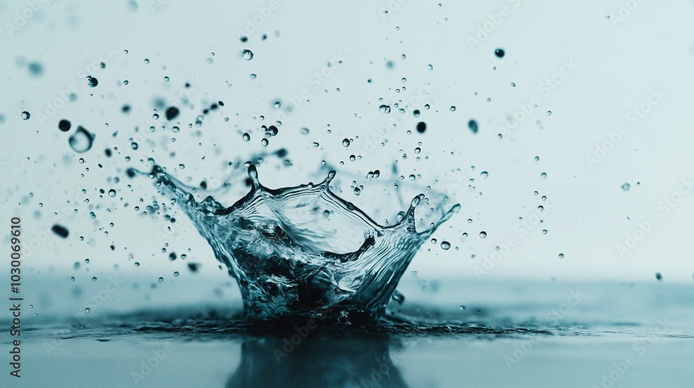 Poster water drop splash: a captivating image of a water drop impacting the surface, creating a dynamic and