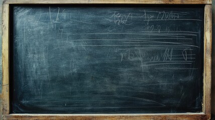 Old, scratched blackboard with wooden frame, chalk residue, used for teaching
