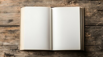 Advertising close up mockup shot of open book with blank pages lying on coffee table